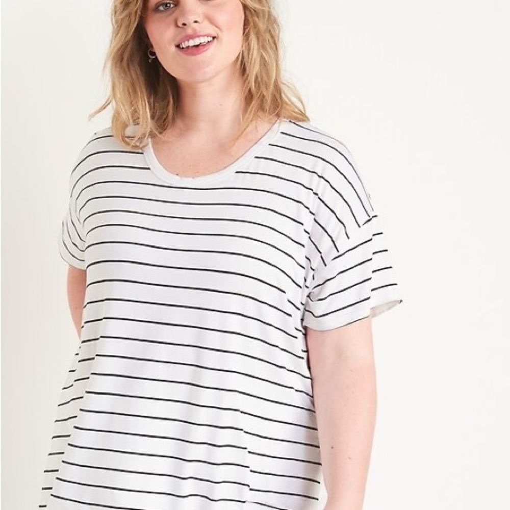 torrid White and Black Striped Scoop Neck Tee